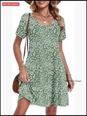 Floral V-Neck Swing Dress with Pockets, Short Sleeve, Casual Mini